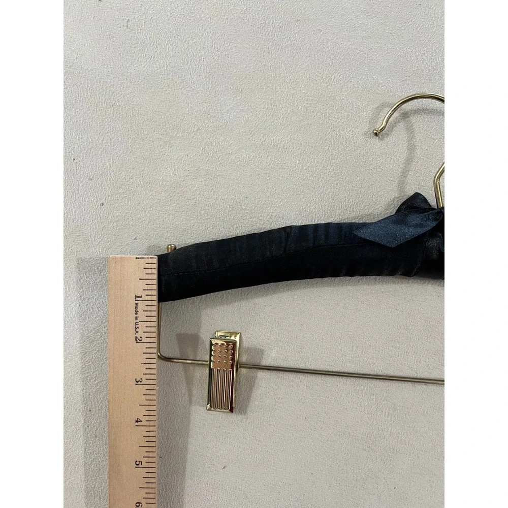 Black Padded Satin Hangers with Gold Clips Set of 4 for Skirts and Pants